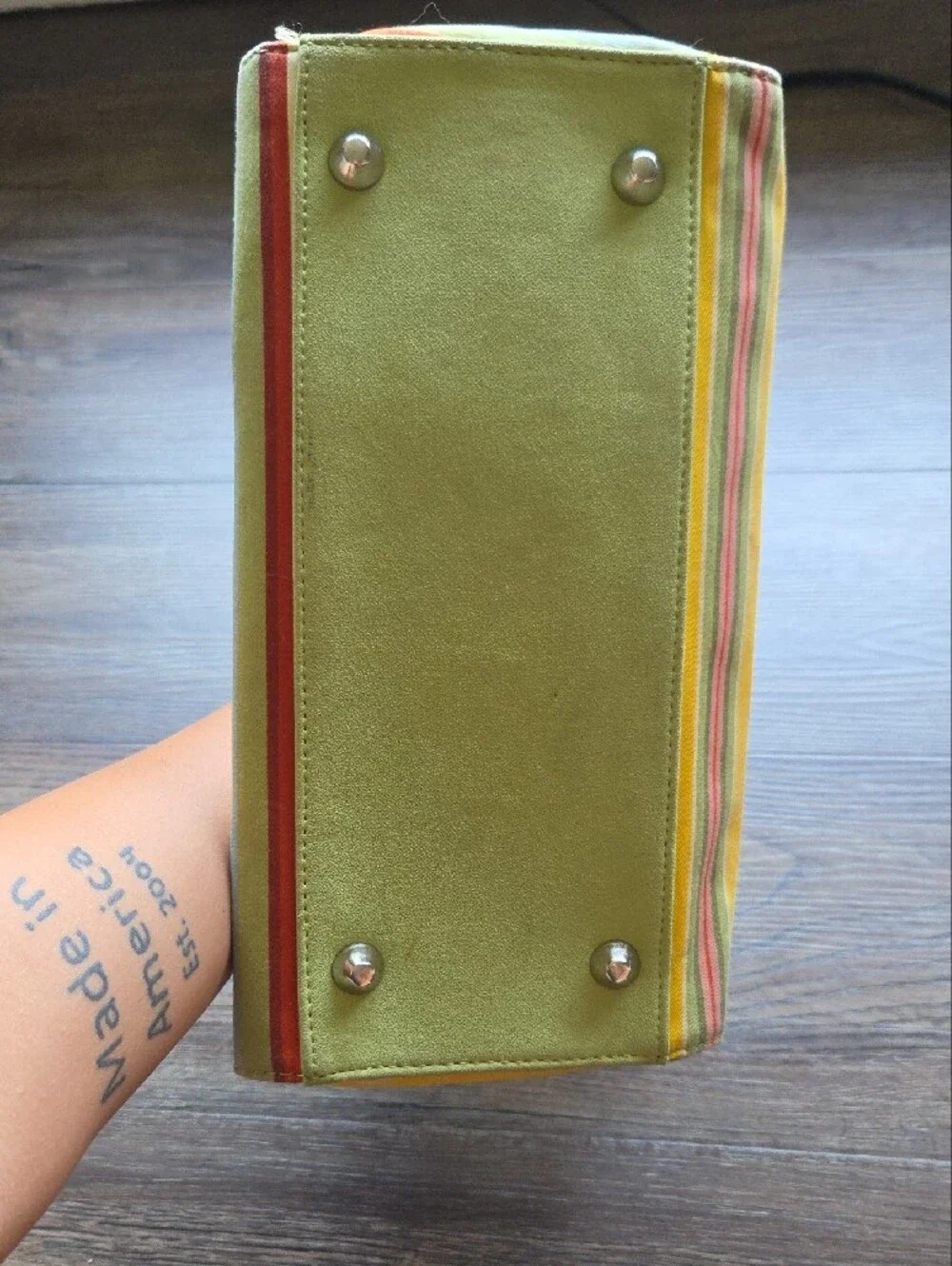 Vintage Longaberger Sisters Striped Floral Accent Purse Green Blue